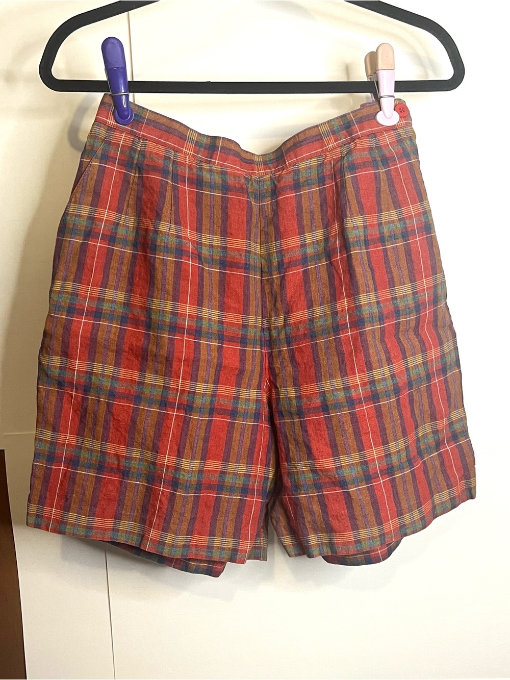 Talbots Petite’s (VTG 12, Waist 27) Red Plaid Irish Linen Shorts